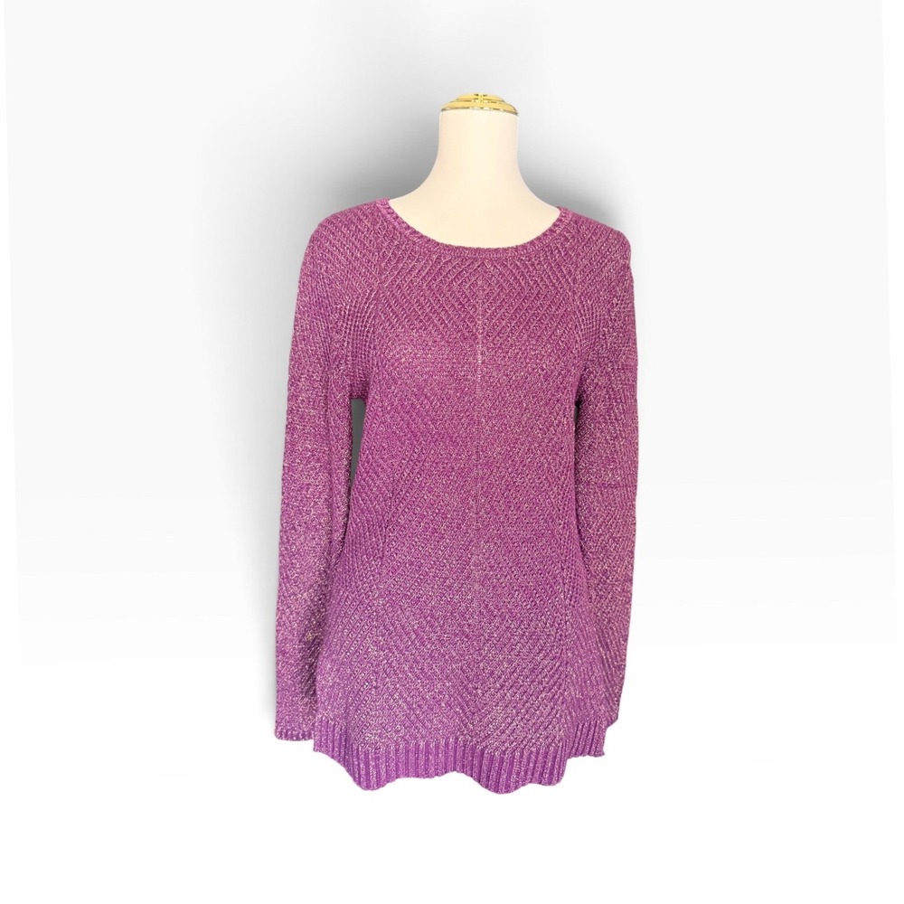 Simply Styled Sweater M Purple Metallic Knit Cotton Blend Long Sleeve Sears